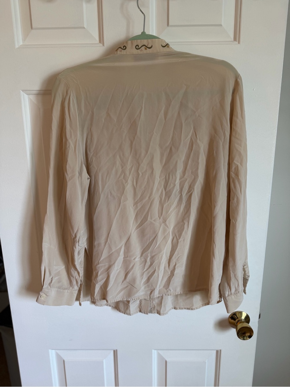 Orvis 100% Silk Ivory Floral Embroidered Blouse Women’s 10 Boho - Picture 4 of 5
